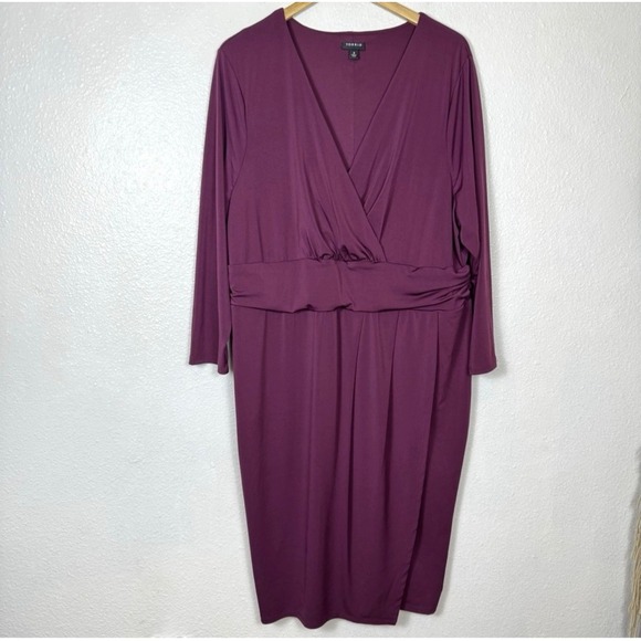 Torrid Studio Knit Surplice Faux Wrap Dress Women's 3X Purple Stretch Formal - Picture 1 of 11